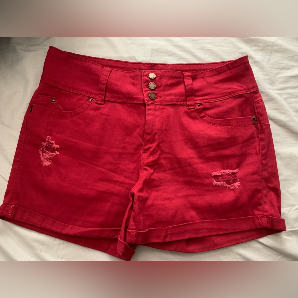 Red high waste shorts